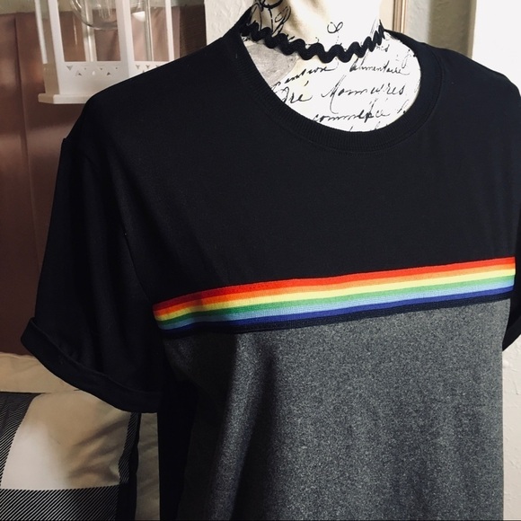 Hot Kiss Tops - Hot Kiss rainbow 🌈 striped rolled sleeve top
